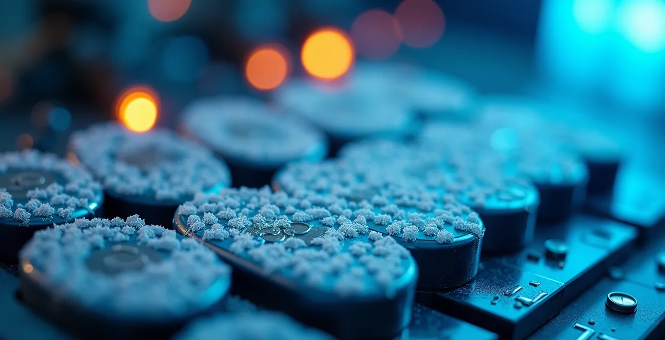 Laboratoire de test de batteries d'avion en chambre froide avec équipements techniques