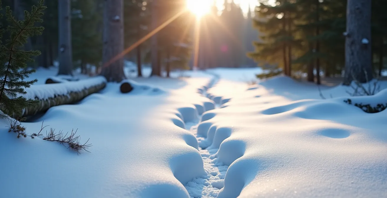 Traces de caribou forestier dans la neige de la forêt boréale québécoise