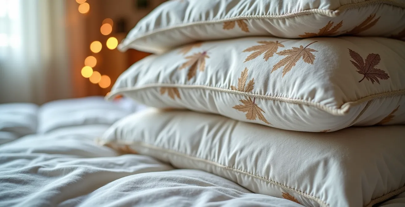 Système de couettes modulaires empilées représentant les quatre saisons québécoises