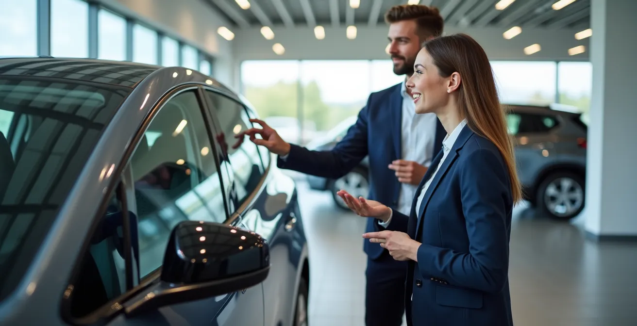 Vue d'un concessionnaire automobile québécois avec véhicules démonstrateurs