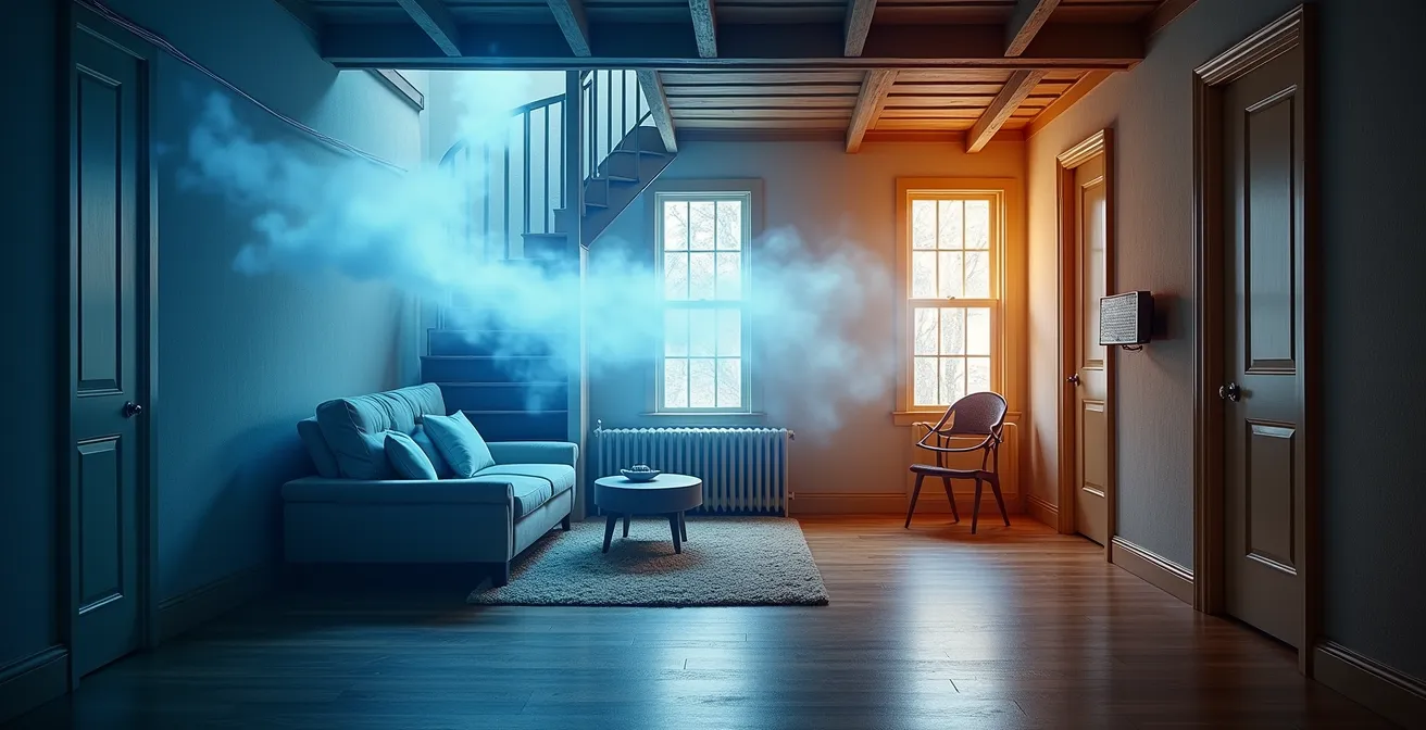 Système de ventilation croisée dans une maison québécoise traditionnelle en été